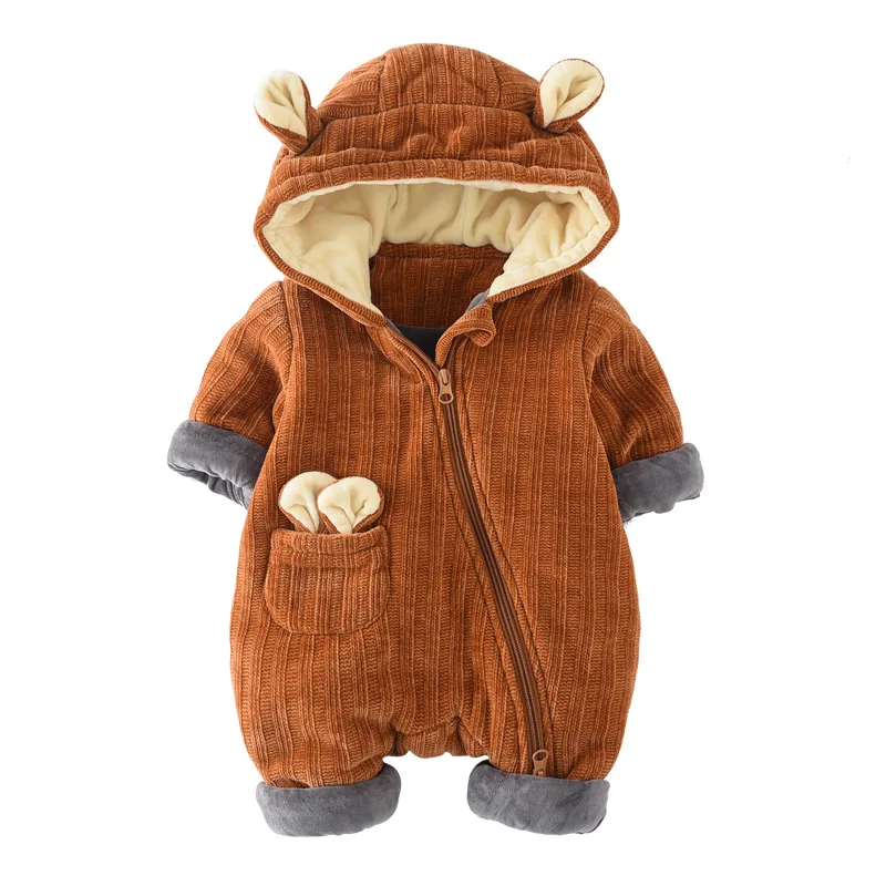 

2018 New Autumn Winter Infant Baby Thick Warm Rompers Clothes Newborn Baby Boys Girs Hooded Jumpsuit Toddler Kids Outerwear G235