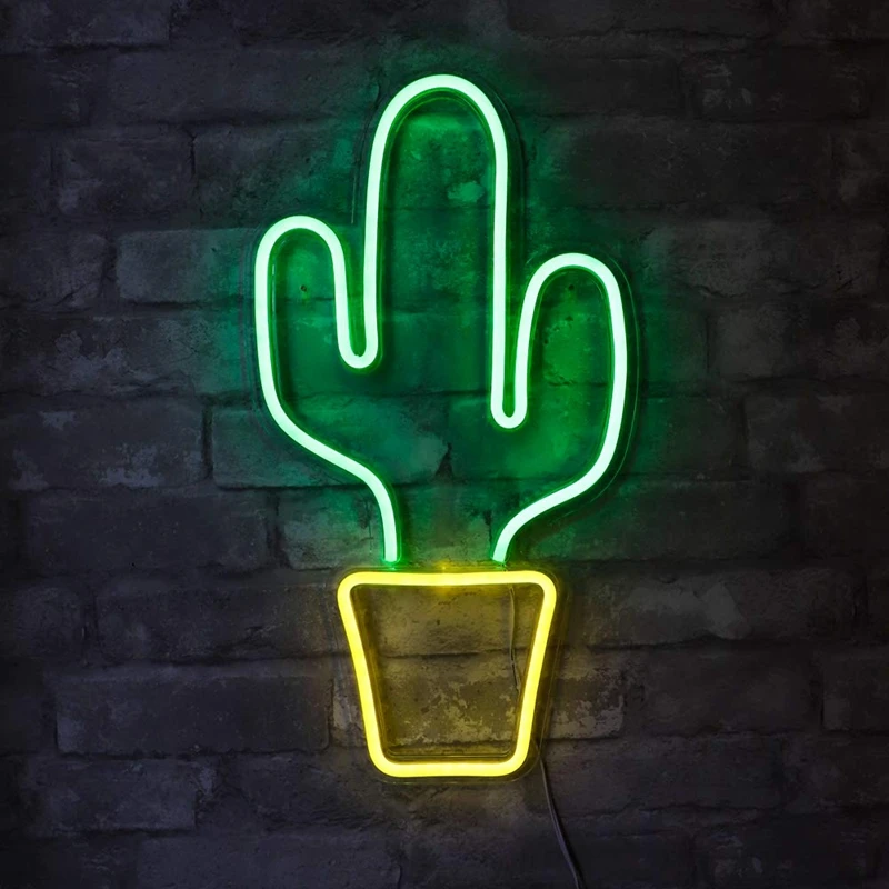 Bar Neon Light Party Decoration Wedding Led USB Powered Atmosphere Word Sign Shop Window Photography Prop Home Art Wall Hanging - Испускаемый цвет: Cactus