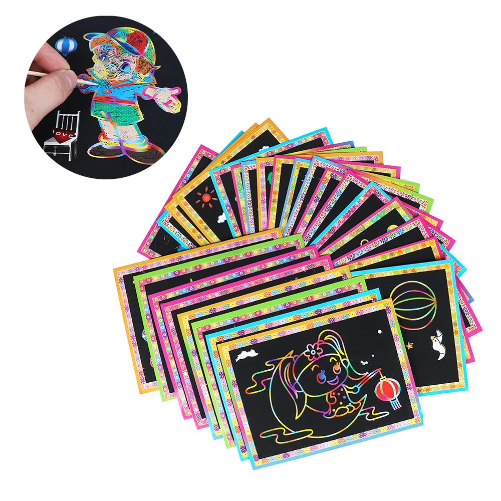 

1Pc HOT 12.7*17.2cm Magic Rainbow Scratch Book Paper Black DIY Coating Drawing Toys Scraping Painting Kids Christmas Gifts
