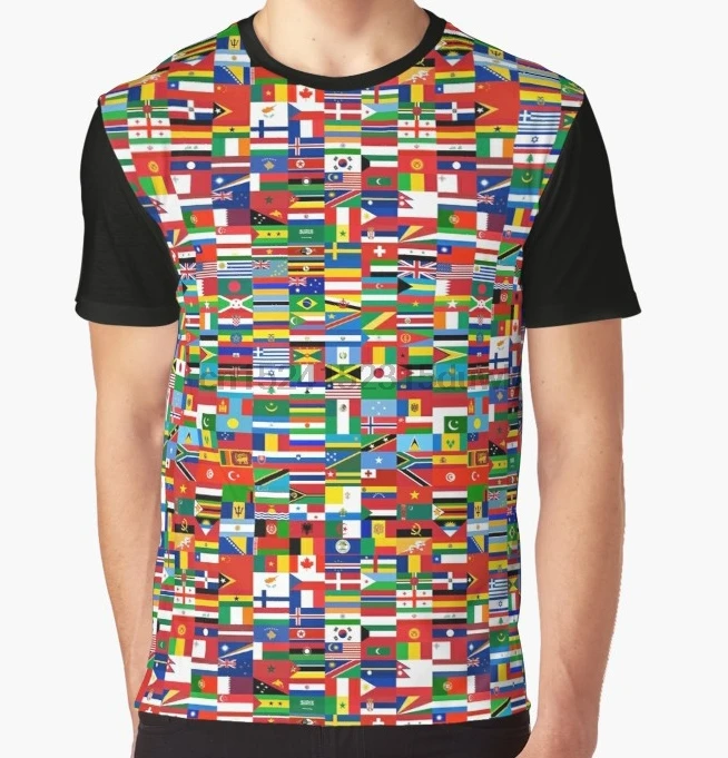 

All Over Print T-Shirt Men Funy tshirt Flags of the World Short Sleeve O-Neck Graphic Tops Tee women t shirt