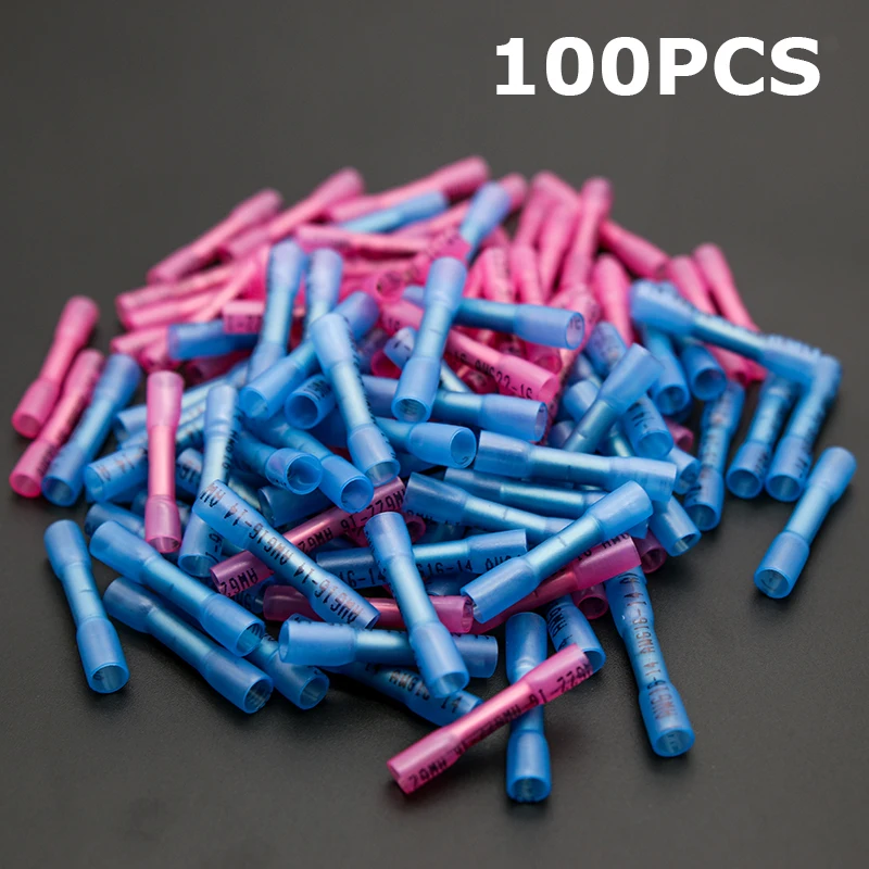 

50/100Pcs Waterproof Heat Shrink Butt Wire Connectors Splice Seal Insulated Cable Crimp Terminals Connectors AWG 22-10 Kit