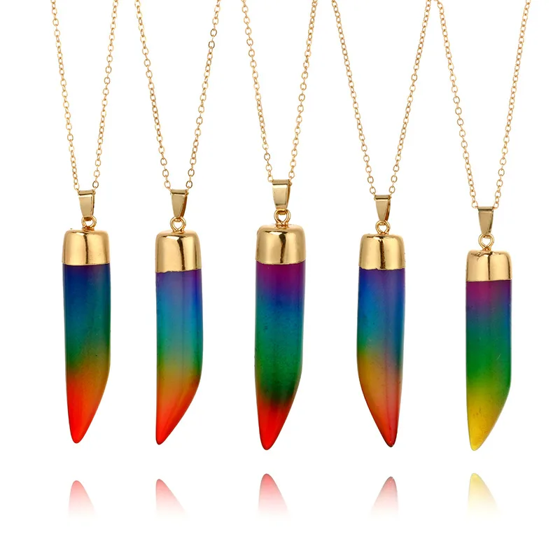 

7 Chakra Natural Stone Yoga Necklace Pendant Quartz Bullet Horn Pendulum Pendants Reiki Healing Chakra Jewelry for Men Women