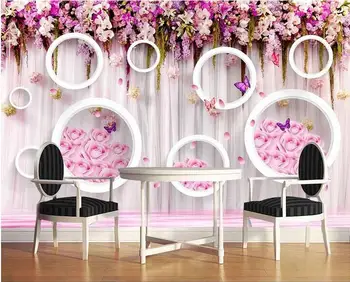 

3d wallpaper custom photo mural picture non-woven wall sticker 3 d circle rose flowers painting 3d wall room murals wallpaper