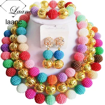

Brand Laanc 18inches Nigerian Wedding African Beads Jewelry Set Multicolor Simulated Pearl AL148