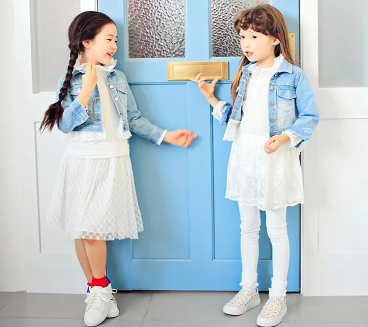 2-8 y children girls jackets long sleeve lace denim jackets for girls clothes spring autumn coat fashion wash denim jacket girl (13)