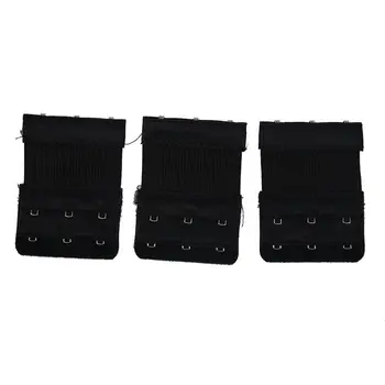 

Women Black 3 Rows Hook and Eye Tape Elastic Bra Strap Extenders 3 Pcs