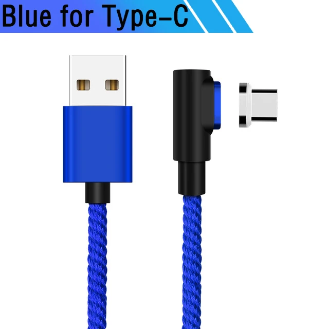 Новейший Быстрый зарядный кабель Qc 3,0 90 градусов Магнитный Micro Usb type C для быстрой зарядки huawei Xiaomi samsung Realme X X2 5 Pro - Color: Blue for Type-C