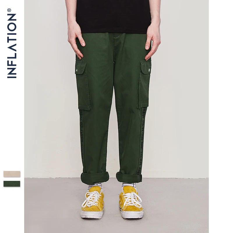 

INFLATION Brand Spring Winter New Fashion 2018 New Arrival Straight Mens Casual Pants Side Letter Print Cotton Trousers 8870W