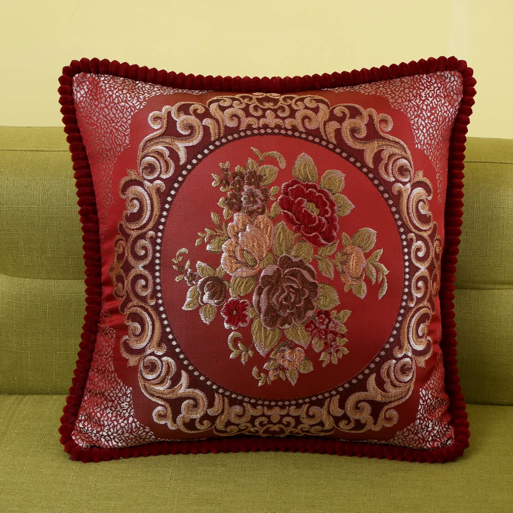 Роскошный чехол для подушки с вышитыми цветами, жаккардовый чехол для диванной подушки 48x48/58x58 см, европейский стиль, декоративный чехол для подушки