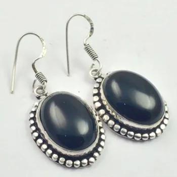 

Black Onyx Earrings Silver Overlay over Copper , 43 mm, E3647