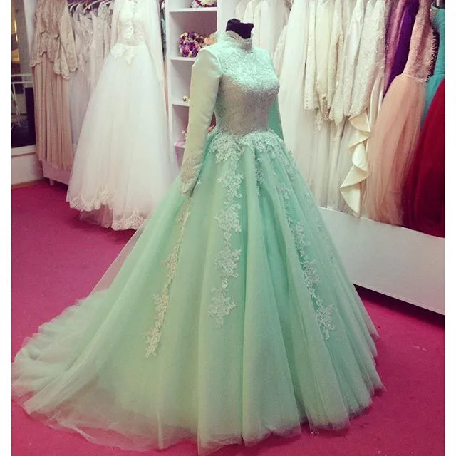 mint green ball gown