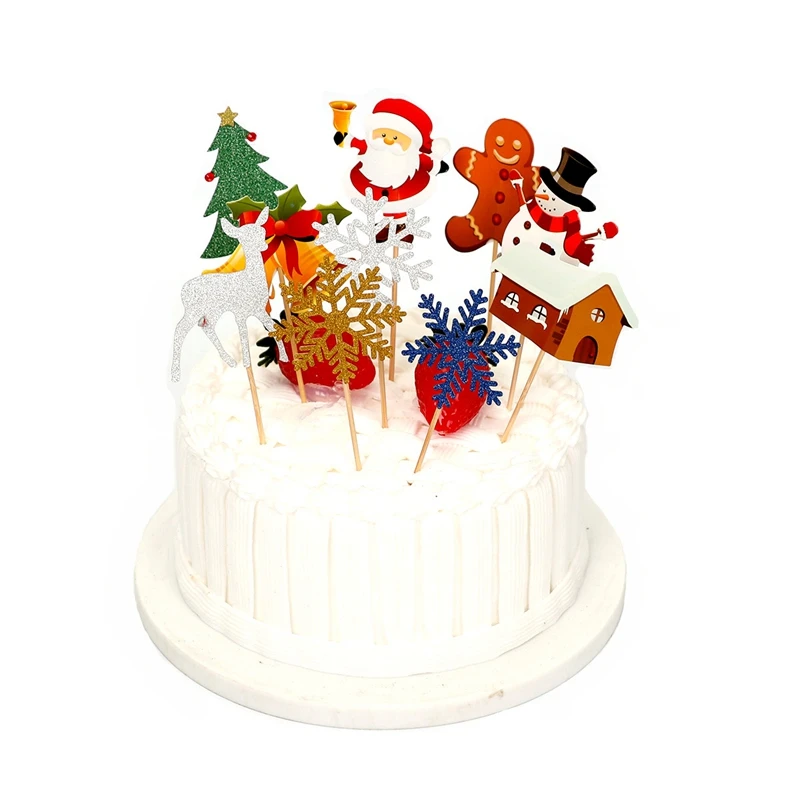 10 шт./компл. Топпер на Рождественский торт Санта-Клаус Снеговик флажки для торта для Счастливого Рождества счастливого Нового года вечерние украшения для торта Рождество 8