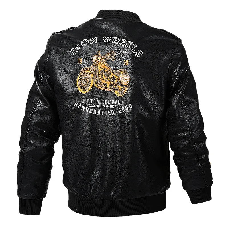 Dropshipping Leather Jacket Men Spring Fashion Embroidery Motorcycle Outwear Bomber Jackets Vintage PU Leather Jacket Coat Male