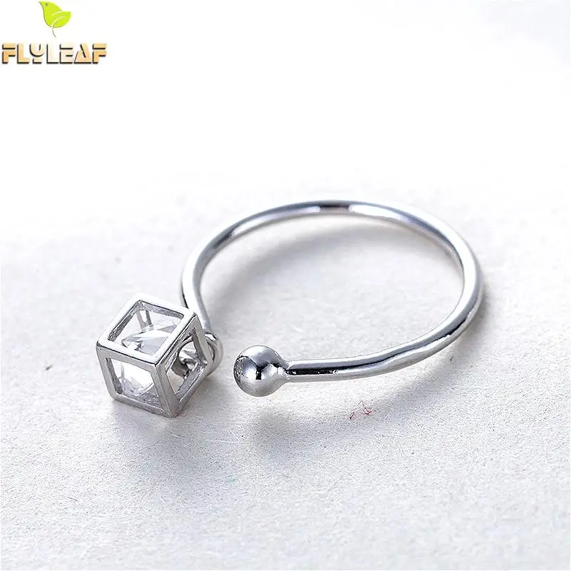 

Flyleaf 100% 925 Sterling Silver Cubic Zirconia Square Pendant Rubik's Cube Open Rings For Women Fashion Party Jewelry