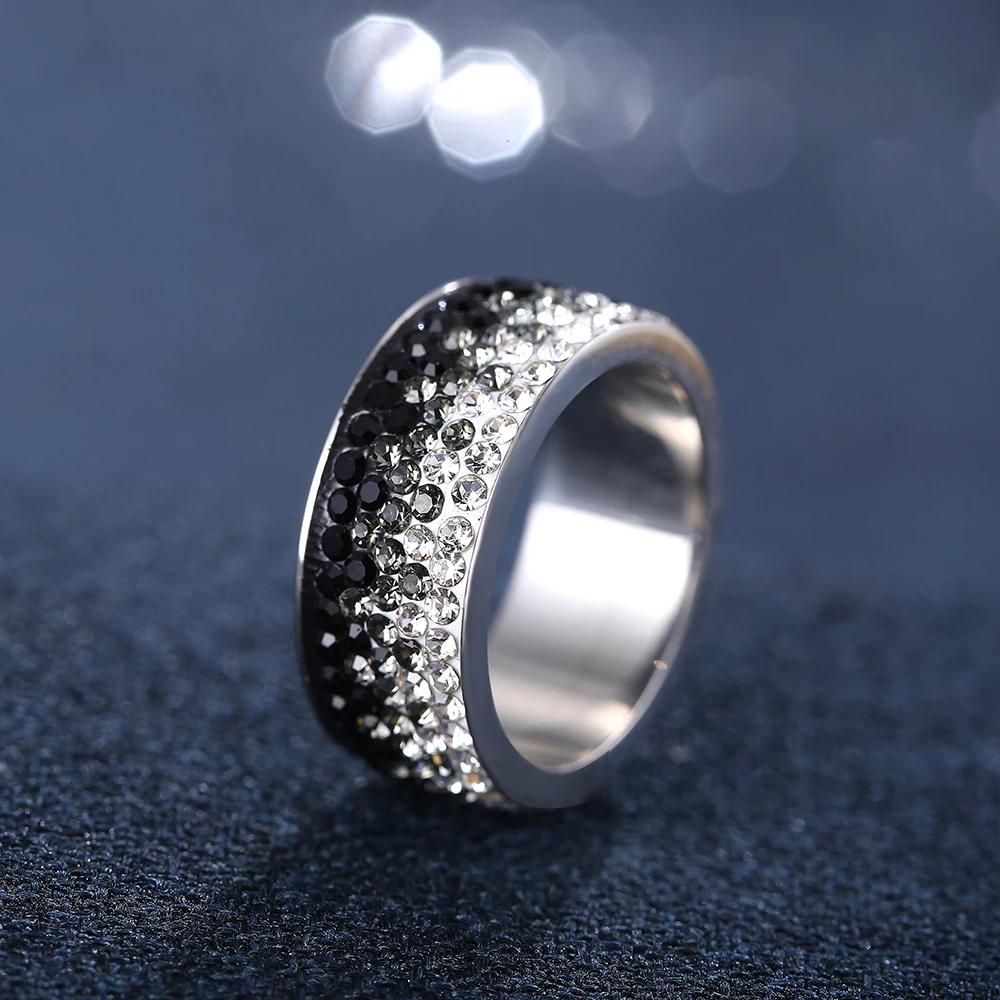Цвета — красный, синий, черный цветное кристаллическое кольцо для Для женщин человек Винтаж 5 строк Кольца из нержавейки вечерние женские цветок палец ювелирные изделия
