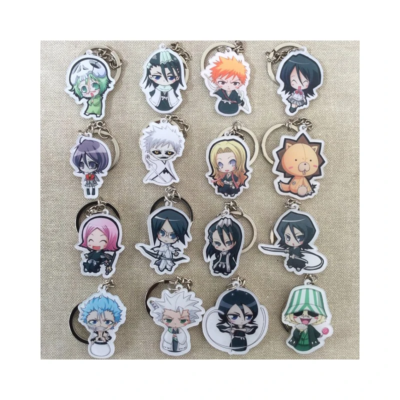 

1pcs Anime Bleach Ichigo Kurosaki Keychain Kuchiki Rukia Ulchi Keychain Pendant llavero Portachiavi Keyring