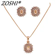 Fashion Women bridal Wedding Jewelry Set Charm Crystal Square Pendant Necklaces Earrings Sets Shininy Cubic Zircon