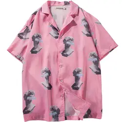 Для мужчин и Для женщин рубашки ретро шик корейский стиль с лацканами с короткими рукавами свободные гавайская рубашка тонкий Цветочный