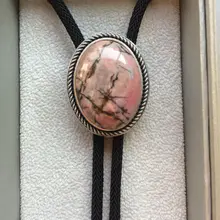 Посеребренный ручной работы уникальный Природный Овальный Свадебный галстук с камнем родонит