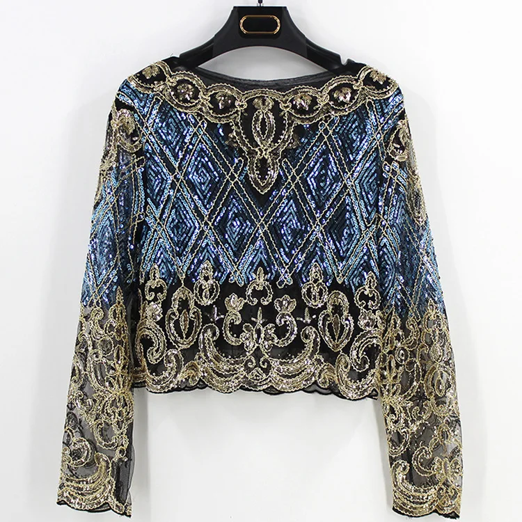 ladies shirts Sexy Sheer Body Crop Top Blusas Feminina Lace Mesh Long Sleeve Floral Embroidery Sequin Beading Women Shirt Blouse Top sexy blouses for women