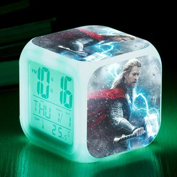 

Classic Anime Thor Action Figure LED Alarm Clock The Avengers Cute Despertador Digital Clock Collectible Model Glowing Toys Doll