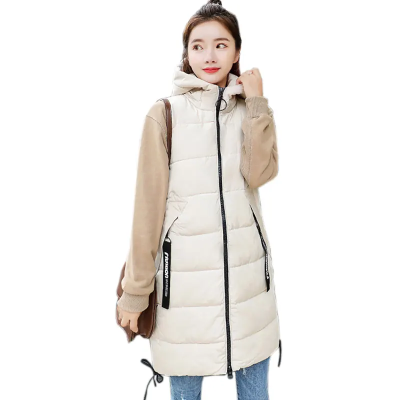 Winter Women Long Cotton Vest Plus Size Hooded Jacket New Thick Vests
