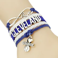 Бесконечная любовь браслет с надписью «Кливленд» Бейсбол Летучая мышь Шарм Кожа обертывание мужские браслеты и браслеты для женщин ювелирные изделия