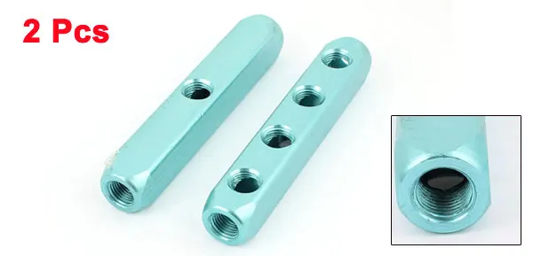 Air Compressor 1/4BSP 4 Way Hose Pipe Inline Manifold Block Splitter Teal 2 Pcs