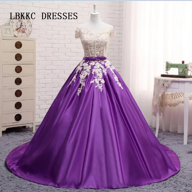 

Purple Evening Dress Satin With Lace Robe De Soiree Vestido Longo De Festa Floor Length Vestido De Festa Longo Para Casamento