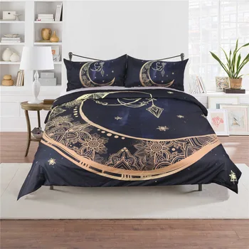 

Free shipping Golden Moon Pendant imported ployester duvet cover bedding set, fashion bed clothes set Twin Full Queen King Size