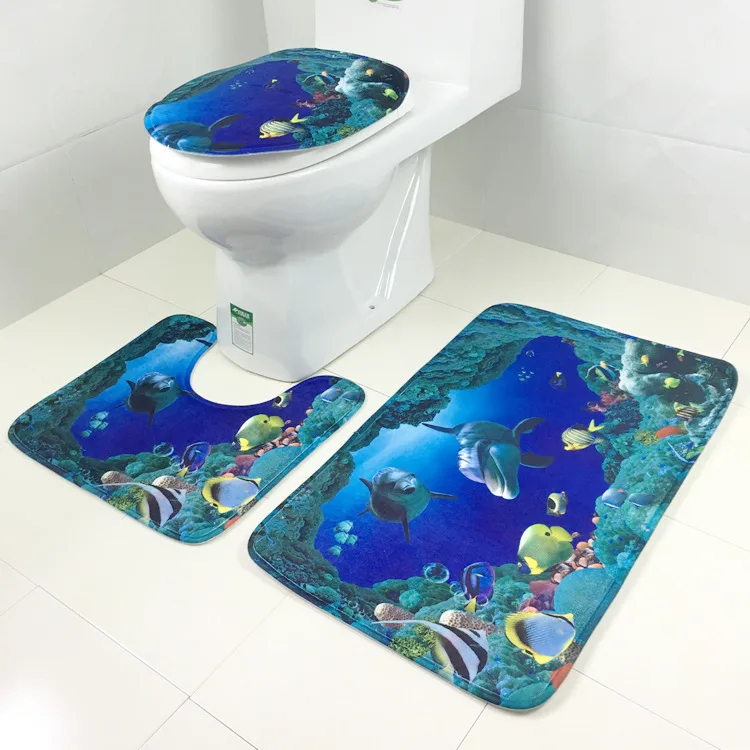 Коврик синий коврик подставка + крышка для унитаза чехол ванны Ma Ocean Style 3 шт./компл.