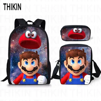

THIKIN Super Mario's Hat PrintCustom Schoolbags for Teenage Boys Fashion 3 PCS/SET Girls Shoulder Bags Children Bookbag Mochila