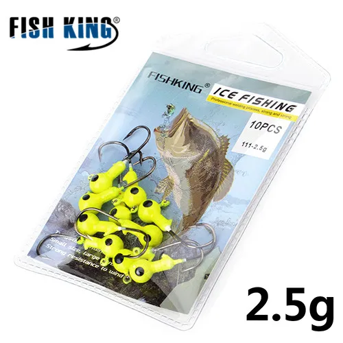 Крючок для подледной рыбалки FISH KING, 10 шт., красный/желтый/белый, 1,75 г/2,5 г, джиг, голова, свинцовая, жесткая приманка, крючки для зимней рыбалки - Цвет: yellow 2.5g