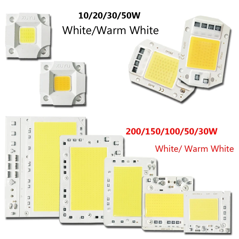 1/5/10 шт 10-200 W прожектор теплый белый, холодный белый COB Smart IC AC 220 V Встроенный светильник светодиодный чип Dirver высокое Мощность