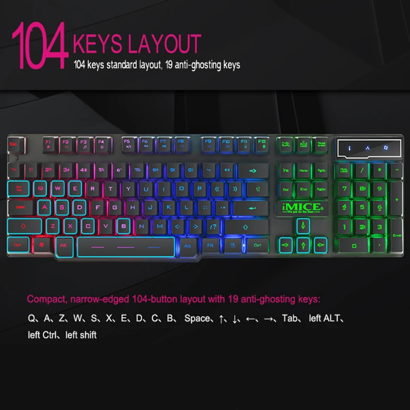 Проводная usb клавиатура 104 колпачков светодиодный Ной подсветкой игровая