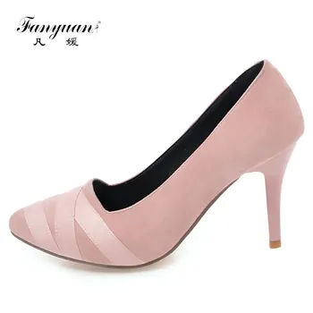 

Fanyuan 2018 Sexy Women Flock Mix Color Pumps Pointed Toe Thin High Heels Woman Shoes Spring Shallow Party Simple Pumps size 43
