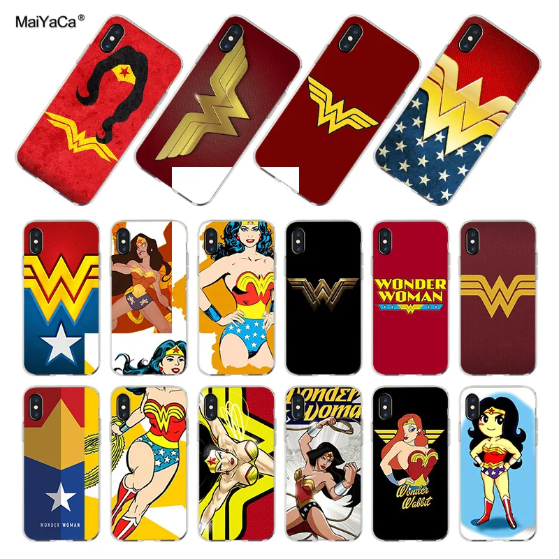 

MaiYaCa Wonder Woman Customize Cartoon Transparent TPU Soft Cell Phone Protective Cover For iPhoneXS MAX XR 5s 6s 7 78plus case