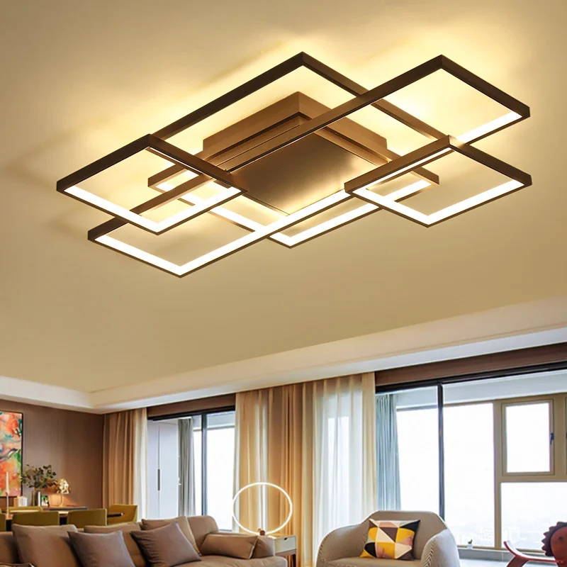 

New Square frame led Chandelier For Livingroom Bedroom Home white or brown Modern Led Ceiling chandelier lighting Fixtures