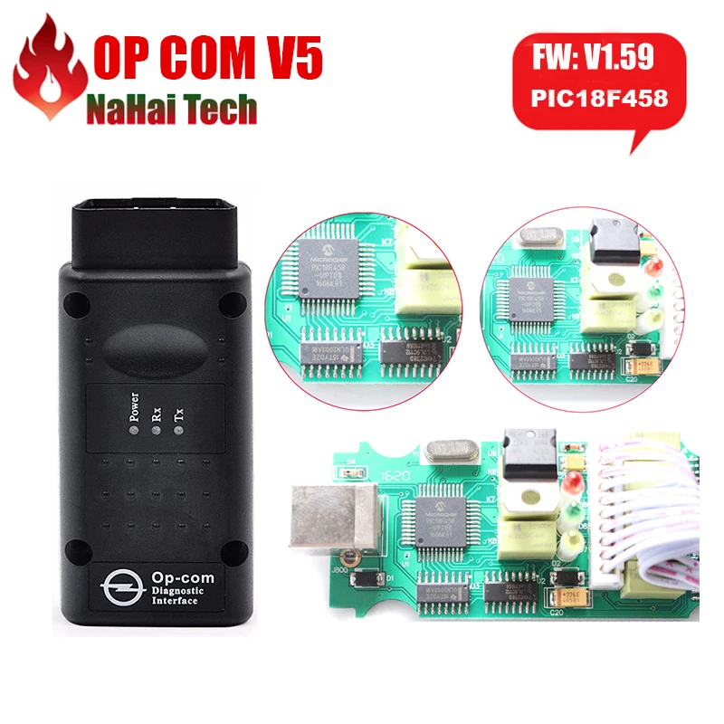 OP COM V1.59 V1.99 FW с PIC18F458 Chipcan быть обновления флэш памяти V5 PCB для Opel OPCOM OBD2 сканер