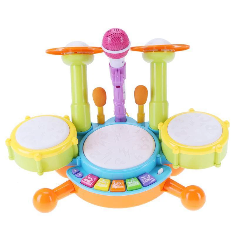 Детский Музыкальный барабан игрушка детский оркестровый барабан Комплект Электронный ударный музыкальный инструмент образовательные подарки игрушки для детей 3 года - Цвет: as picture