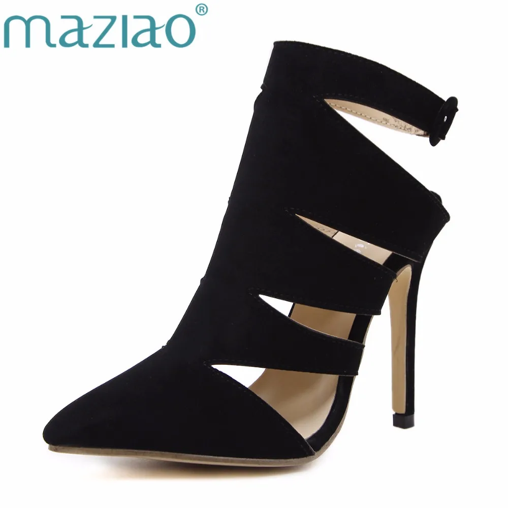 

MAZIAO Sexy summer autumn shoes for women boots pointed toe High-heeled thigh high hells Hollow Ankle Boots Party Shoes