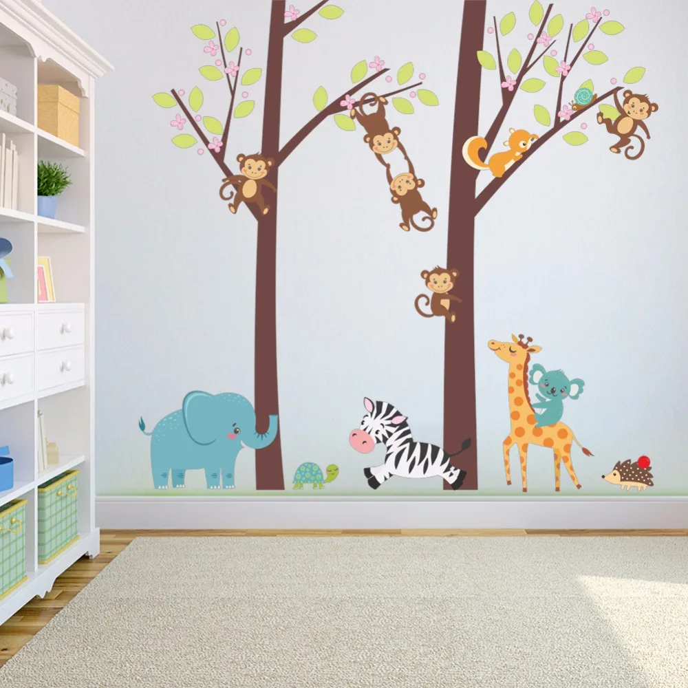 

(100*105cm) cute monkey animal party wall stickers kindergarten children room bedroom removable PVC wall art decal mural sticker