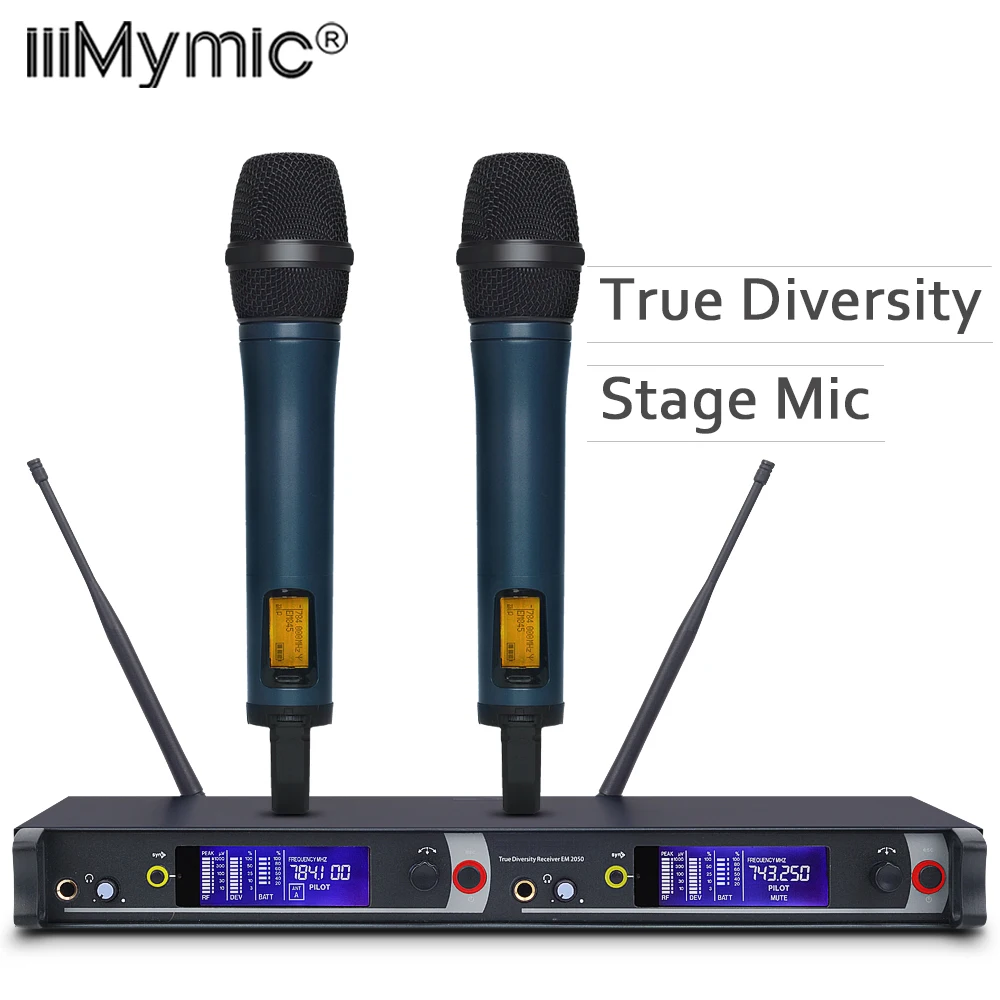 

Professional True Diversity 2050 UHF/PLL Wireless Microphone System with Dual Handheld Transmitter Mic Mike Perfect for Stage