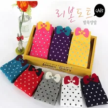 Sweet candy color bow socks stealth hosiery for female leisure street cotton socks