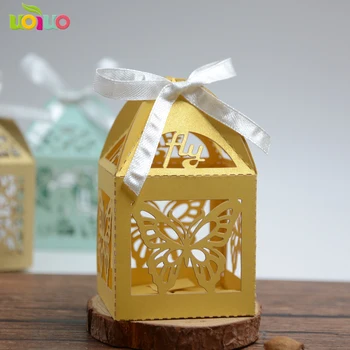

simple gold paper laser cut butterfly wedding favor boxes baptism favors cardbord boxes for packaging