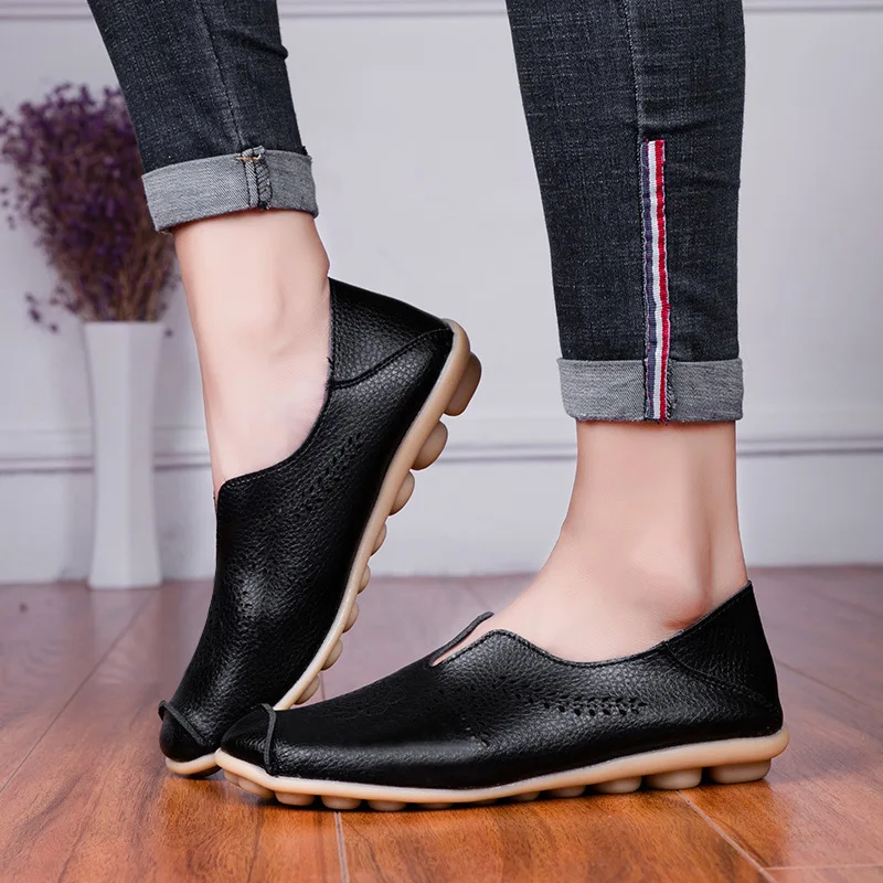 

Women loafers shoes female fashion flat bottom casual hollow leather shoes 2019 spring comfortable large size women's flats