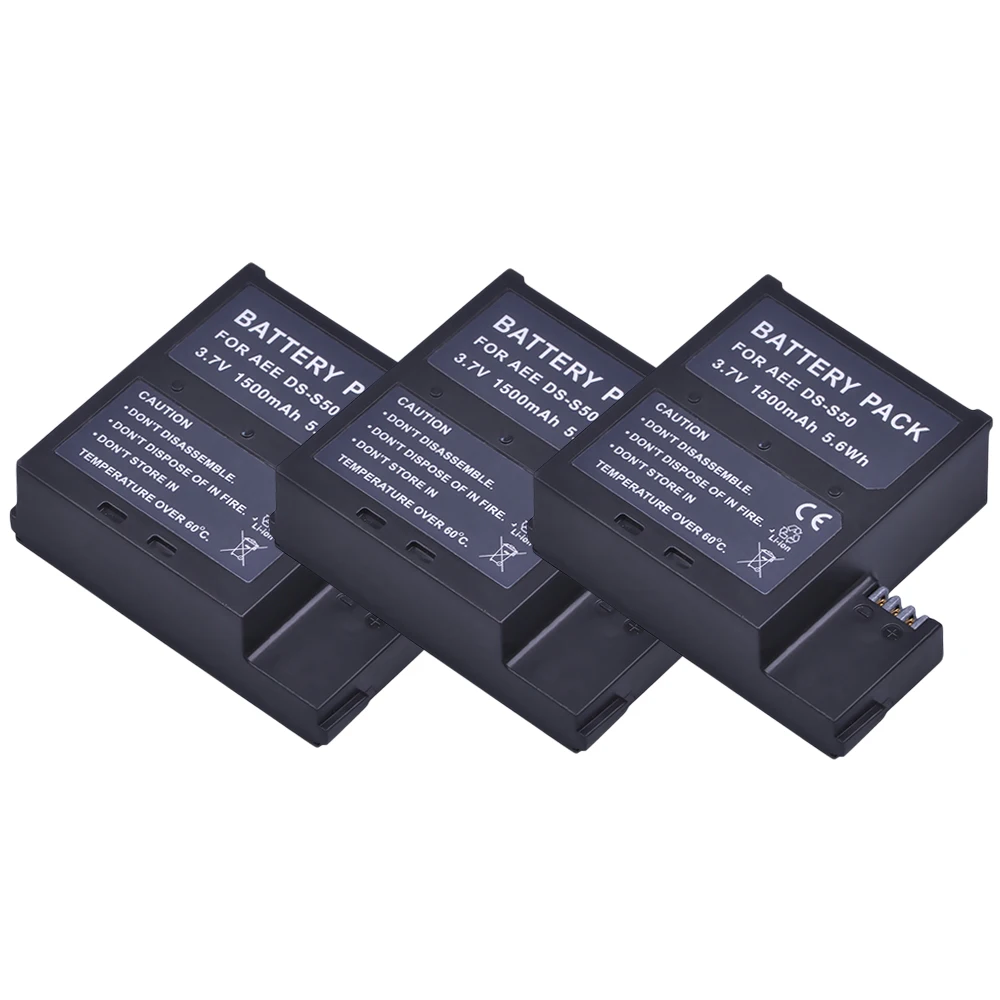 

3 Pcs 1500mAh DS-S50 s50 S50 DSS50 Li-ion Rechargable Battery for AEE DS-S50 S50 Battery AEE D33 S50 S51 S60 S71 S70 MUVI K1