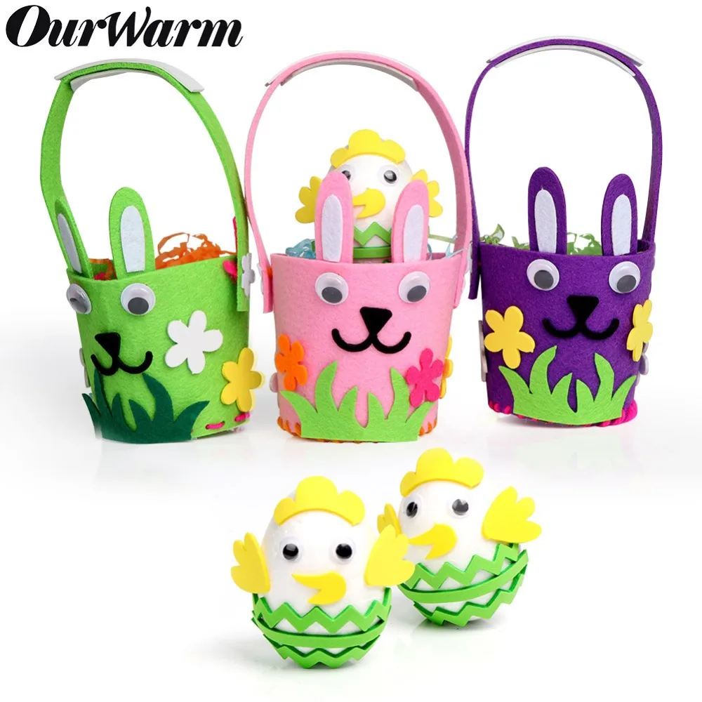 

OurWarm Easter Decoration Happy Easter Eggs DIY Rabbit Basket Felt Craft Kids Party Favors School Supplies Kindergarden Hand Toy