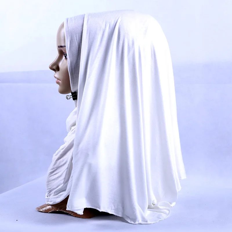 Весенне-летний женский шарф, однотонное Джерси, мусульманский платок хиджаб, мягкий модальный хлопковый турбан, дышащий однотонный головной платок 180x55 см - Цвет: milk white