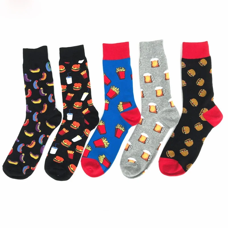 

1 pair Hot sale Men's Combed cotton Colorful Socks Food Pattern Casual Dress Wedding Socks Fashion Skateboard Socks